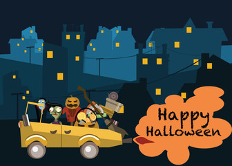 monsters on a car vector illustration 