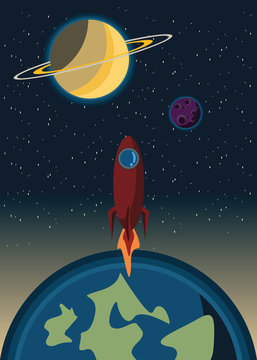 spaceship in galaxy vector illustration 