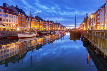 Copenhagen. The Nyhavn channel is at dawn.