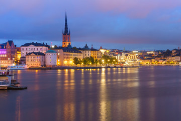 Fototapeta na wymiar Scenic night view of Riddarholmen, Gamla Stan, in the Old Town in Stockholm, capital of Sweden
