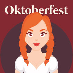 oktoberfest label with beautiful German woman