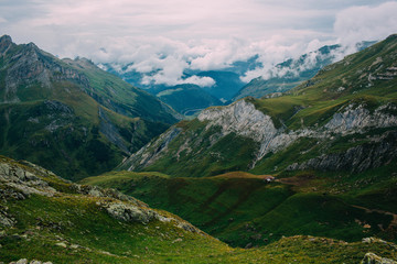 Fototapeta na wymiar mountain landscape,mountain panorama on the way to pass de la Croix du Bonhomme, trekking around Mont Blanc, alpine landscape, France