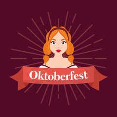 oktoberfest label with beautiful German woman
