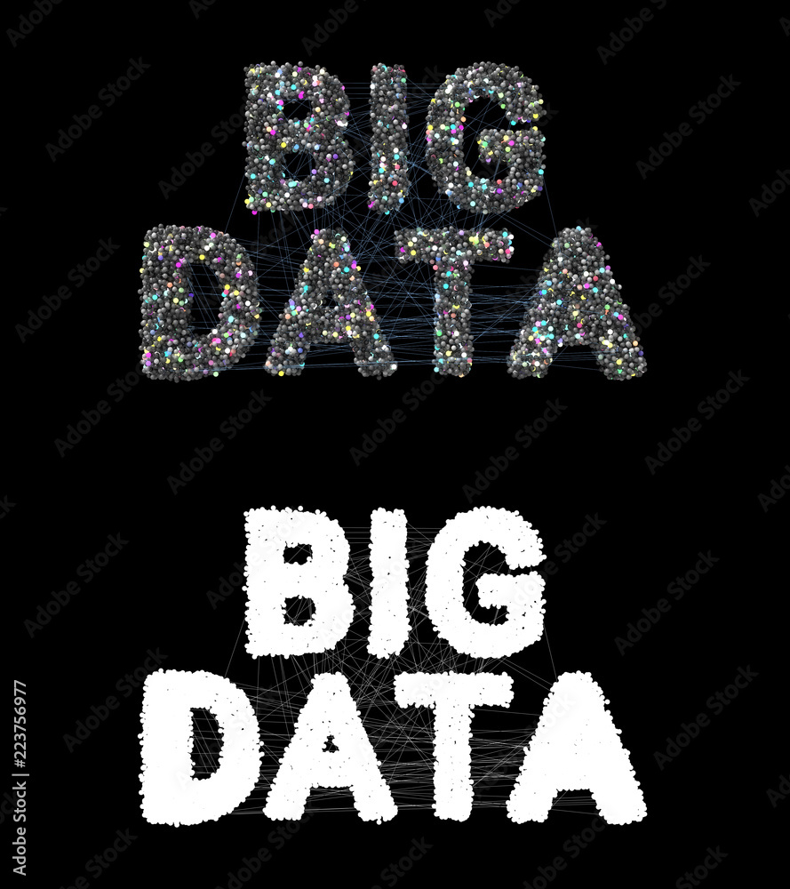 Poster 3d render abstract big data title made of spheres that connected with lines. data and connection con