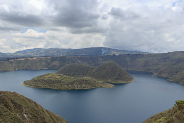Views on the hike around vulcano lake cuicocha close to otavalo, ecuador