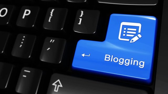 392. Blogging Moving Motion On Blue Enter Button On Modern Computer Keyboard with Text and icon Labeled. Selected Focus Key is Pressing Animation. Social Media Concept