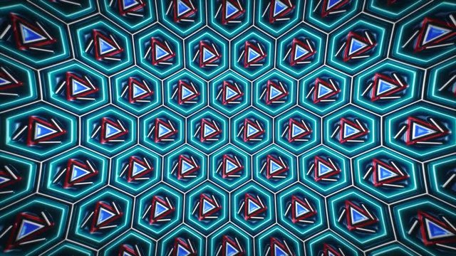 Neon Abstract background loop, Abstract Hexagon Geometric Surface Loop, Neon Futuristic technological interface background, hexagon cell on black background for corporate, and broadcast 4k