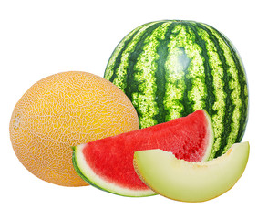 Fresh watermelon and melon isolated on white background with clipping path