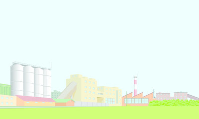 Landscape industrial with elevator. Vector. Industrial area of the city. Complex of production enterprises. All objects in separate layers.