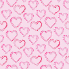 seamless pattern with hearts, watercolor hand drawed