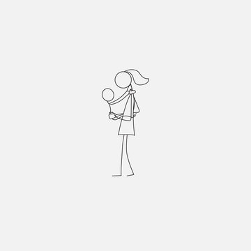 Stick figure icon of mother and baby on her arms