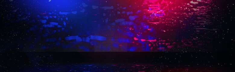 Background of an empty black corridor with neon light. Abstract background with lines and glow