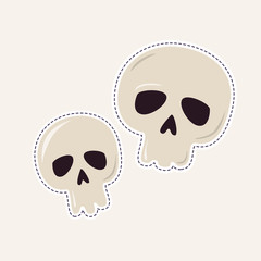Sticker on themes of Halloween – two white skulls. Vector cartoon Illustration.