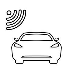 Connected car line icon. Car front view and wi-fi, gps, wireless navigator or alarm signal. Vector Illustration