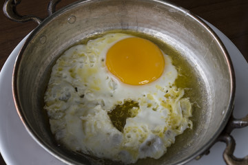 omelette in the copper pan for breakfast.