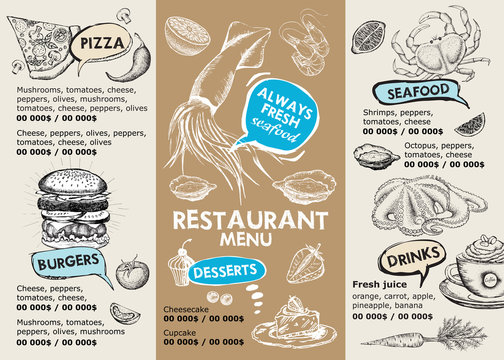 Restaurant cafe menu, template design. Food flyer.