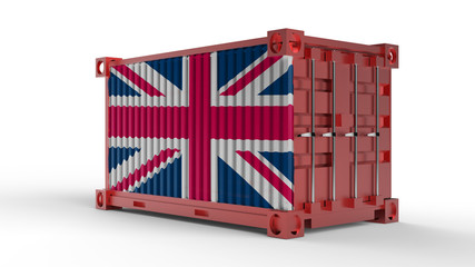 3d rendering of a shipping cargo container with British flag