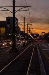 street view in Salt Lake city at Sunset, view of  Salt Lake city downtown at sunset. Utah. United States