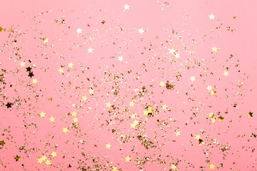 Fototapety  Pink festive confetti background. Bright background for celebration birthday.