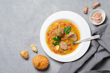 Lentil Soup with Meatballs, Homemade Delicious Meal