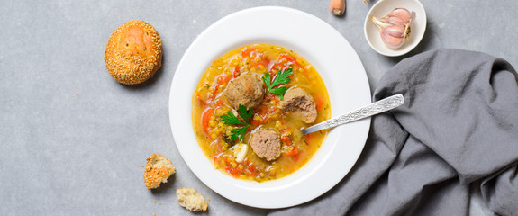 Lentil Soup with Meatballs, Homemade Delicious Meal