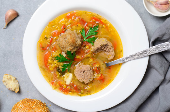Lentil Soup with Meatballs, Homemade Delicious Meal