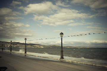 Promenade walking area on seaside in greek resort