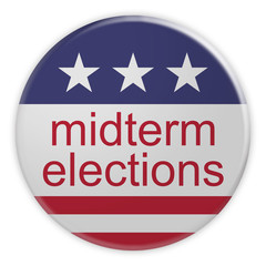 USA Politics News Badge: Midterm Elections Button With US Flag, 3d illustration, Isolated Against White Background