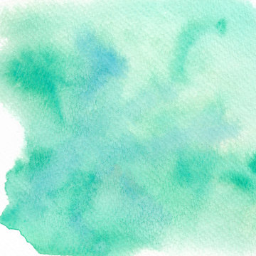 Green abstract watercolor background. Hand painted illustration.