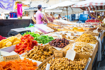 SYRACUSE, ITALY - MAY 04th, 2018: this traditional almonds and pistachios market is one of the most...