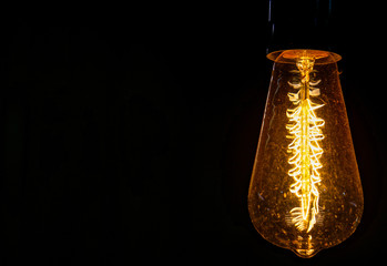 Yellow white bulb in absolute darkness