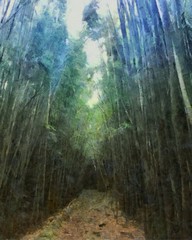 Fototapeta premium Oil painting. Art print for wall decor. Acrylic artwork. Big size poster. Watercolor drawing. Modern style fine art. Beautiful trpoical forest landscape. Wild wonderful nature.