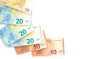 Banknotes euro on white background