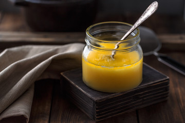 Ghee or clarified butter in a jar.