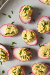 Homemade Pink Pickled Deviled Eggs