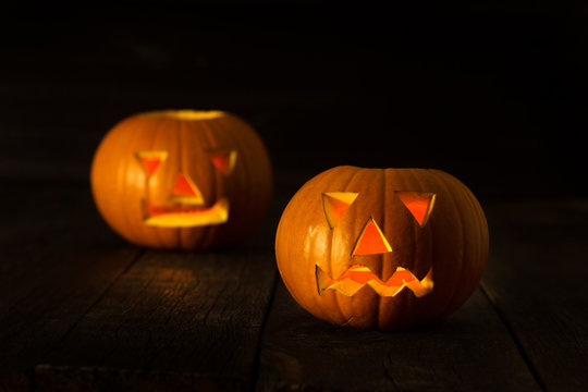 Two scary Halloween pumpkins