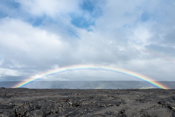 Rainbow over recent basalt flows in Hawaii Volcanoes National Park