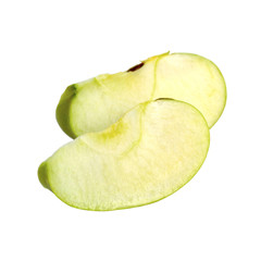   Slice green apple on a white background. Isolated object.