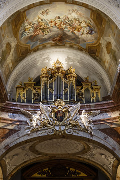 The interior of Karlskirche (St. Charles Church) at Karlsplatz, Vienna. Austria