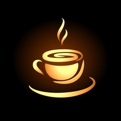 golden cup with hot coffee