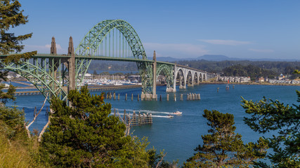 Yaquina Bay Bridge on sunny summer day, Newport, Oregon Coast, Oregon USA.