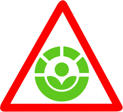 The Radura process warning for food disinfection red circular road sign. International irradiated food symbol or icon.