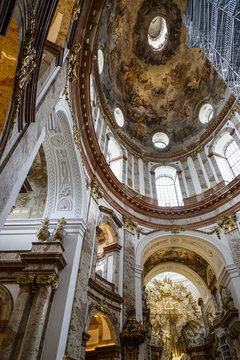 The interior of Karlskirche (St. Charles Church) at Karlsplatz, Vienna. Austria