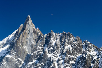 Aiguille du Dru and the moon, Chamonix, France