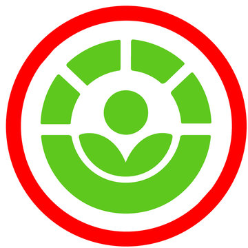 The Radura process allowed for food disenfection red circular road sign. International irradiated food symbol or icon