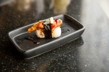 sushi freshwater eel grilled. Japanese food for healthy. unagi sushi, premium sushi menu. image for background,wallpaper, copy space and menu list.