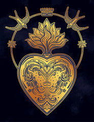 Ornate decorative heart with flame
