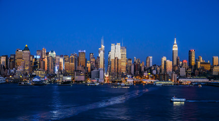 Travel USA, New York City. View of Manhattan skyline at twilight from Boulevard East, NJ..