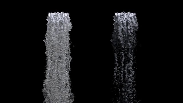 waterfall texture seamless loop, 4k, isolated on black with alpha and separate foam layer