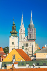 Fototapeta premium Cathedral in Zagreb, Croatia, view from Upper town 